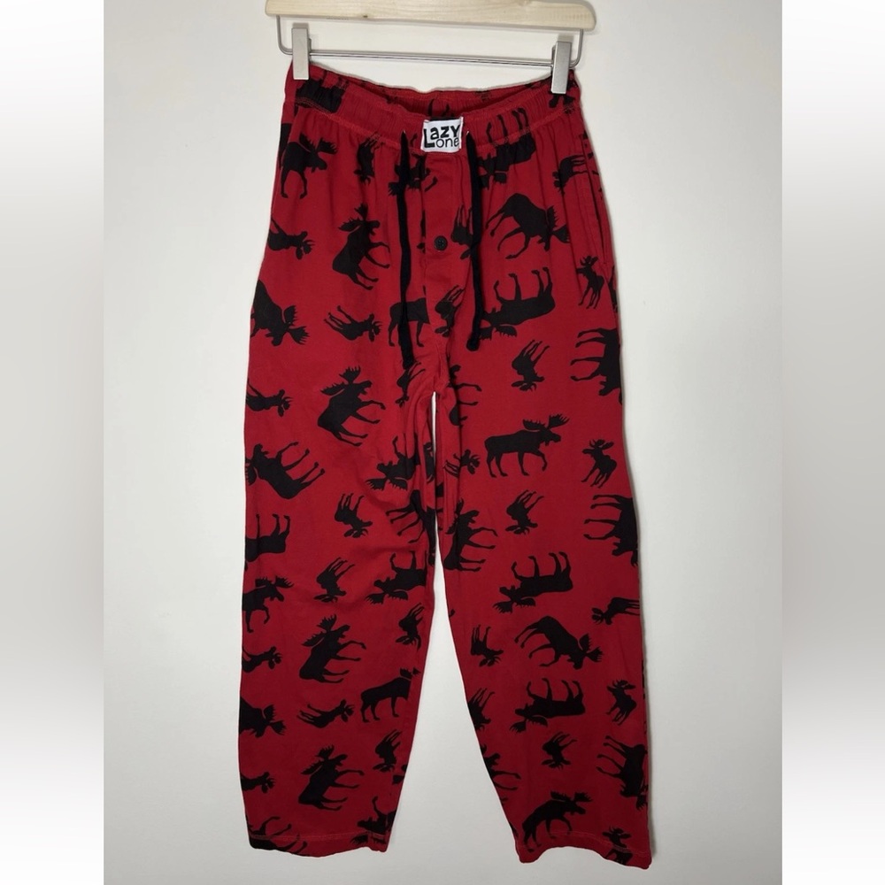 Lazy One Red and Black Pajama Bottoms with Moose Print
